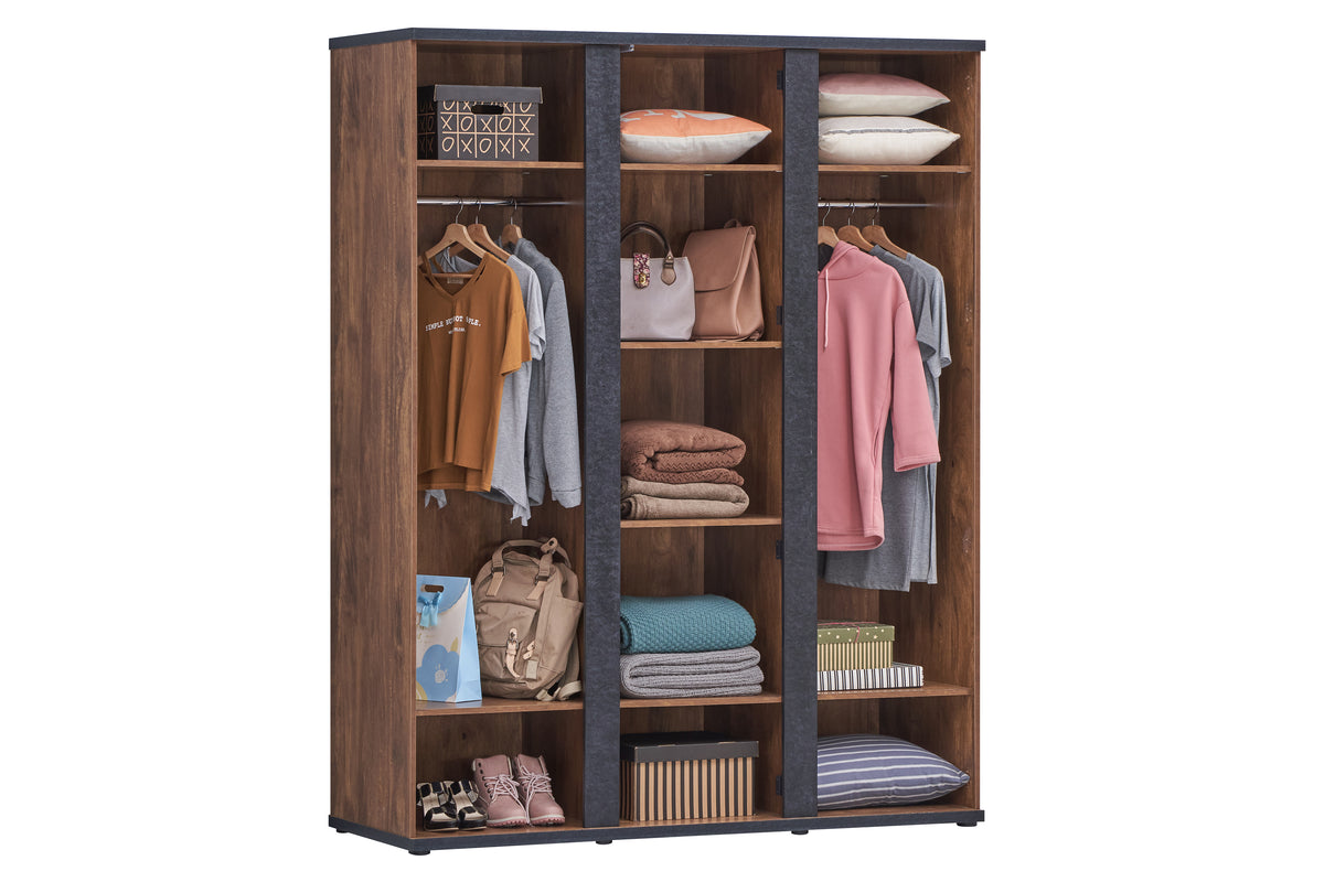 TYC - Armoire Ellen - 3 portes battantes - Chêne Foncé/Anthracite - 164x208x55cm