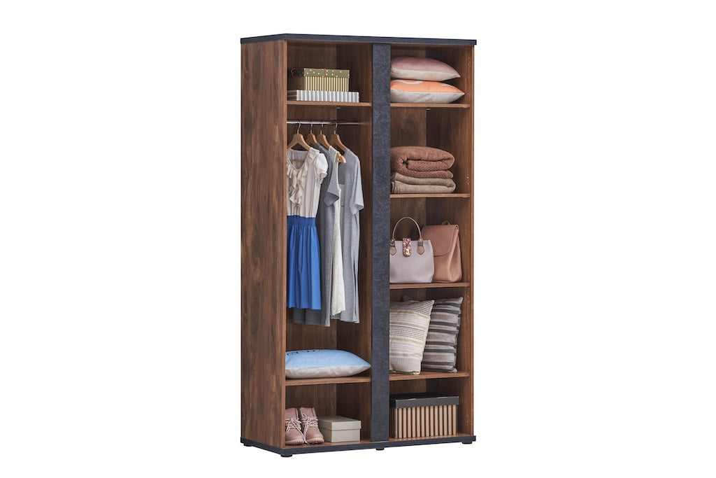 TYC - Armoire 2D Ormand - Acacia + Béton Noir - 108x208x55cm