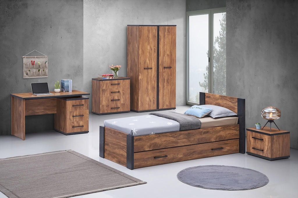 TYC - Chambre à coucher pour enfants Ormand - Ensemble 3 pièces avec armoire 2 portes - Acacia - black concrete
