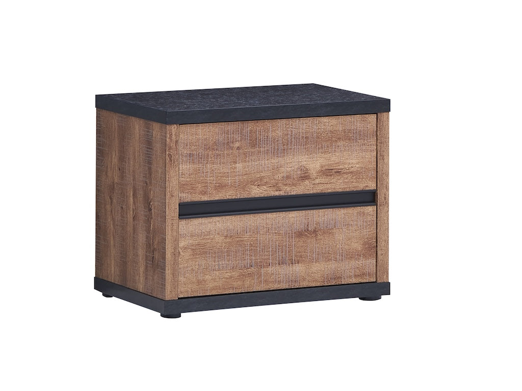 TYC - Nachttafel Osric - Industrial Oak + Black Line - 58x46x39,5cm