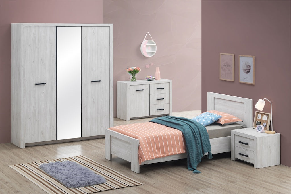Chambre Enfant Omari - Ensemble 3 pièces avec armoire 3 portes - Chêne Blanc