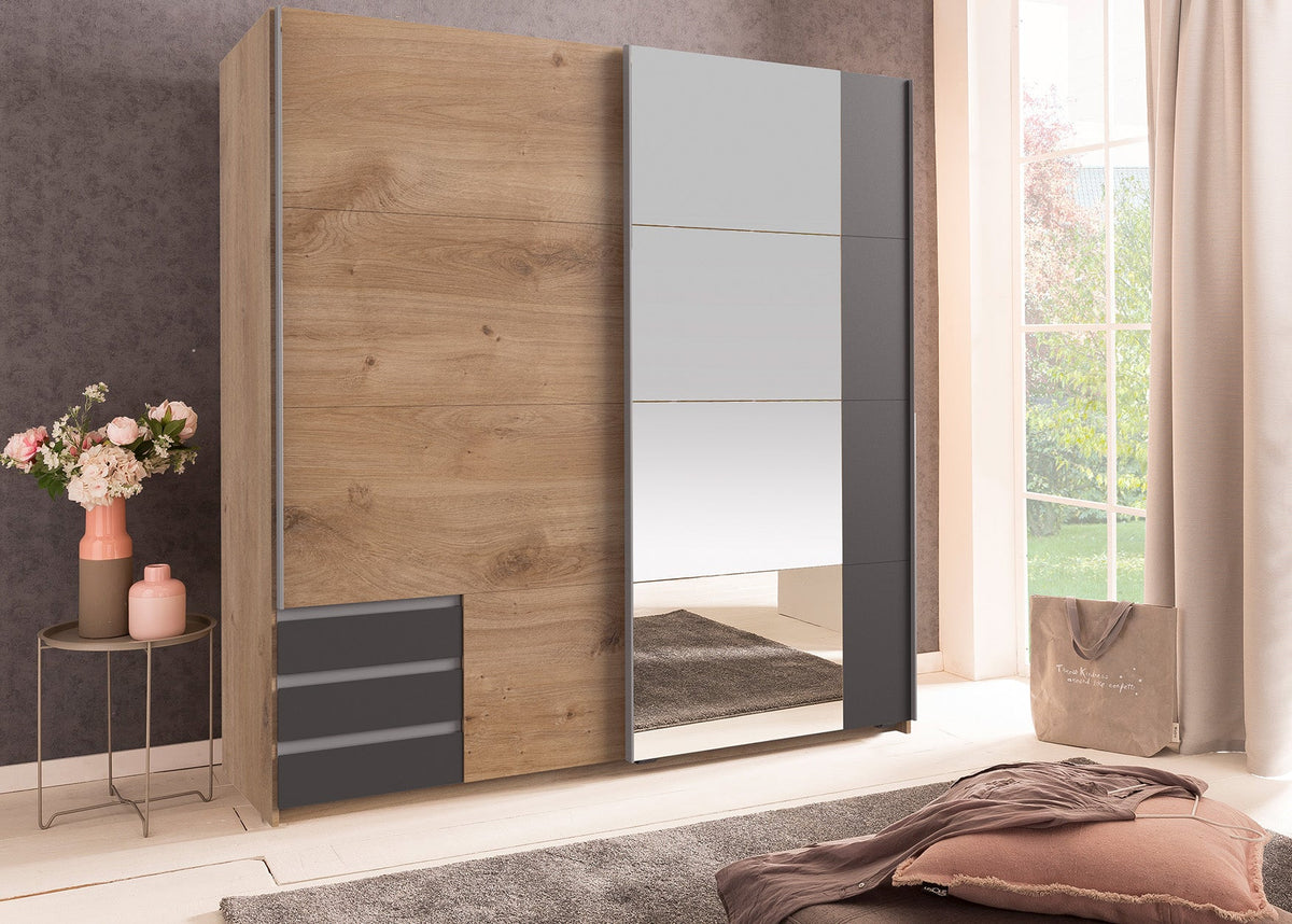 Wimex - Armoire Emden - X45776 - Chêne/Planches graphite - 179x198x65cm