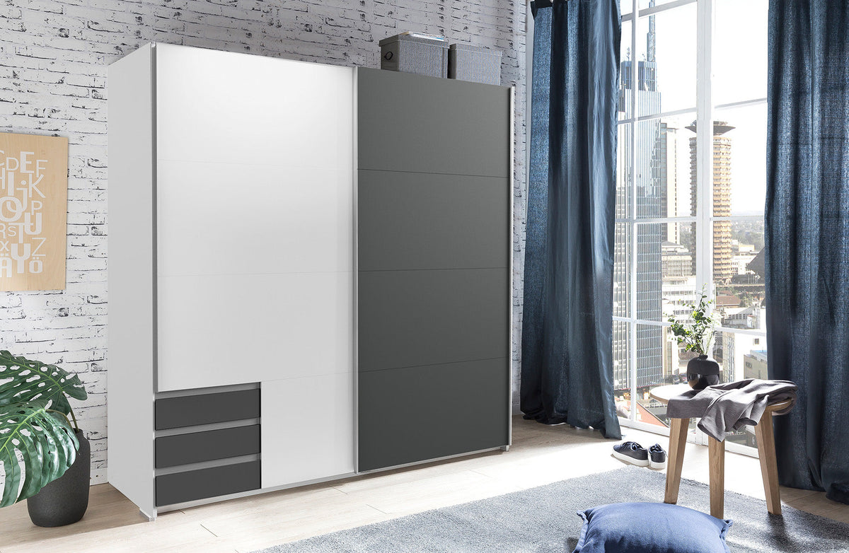 Wimex - Armoire Emden - X57775 - Blanc/Graphite - 179x198x65cm
