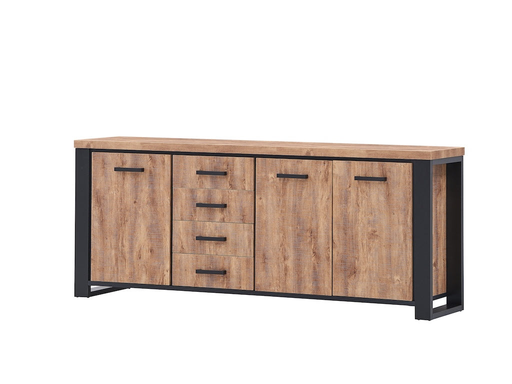 TYC - Eetkamer Osbert - 3-delige set met vitrine - Industrial oak black line