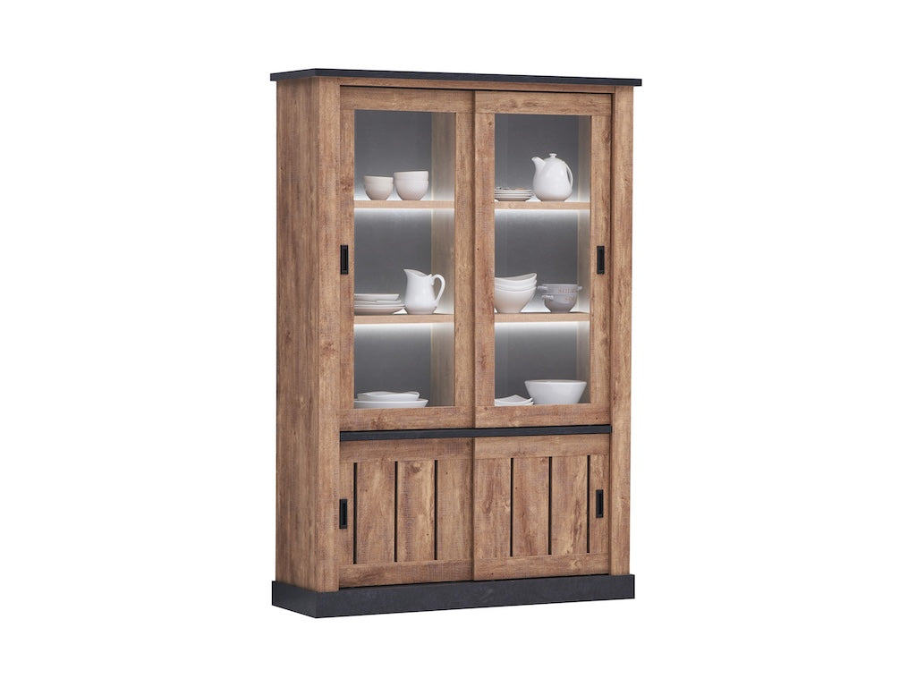 TYC - Glaskast 2D + LED455 incl. Omero  - Industrail Oak - 135x202x46cm
