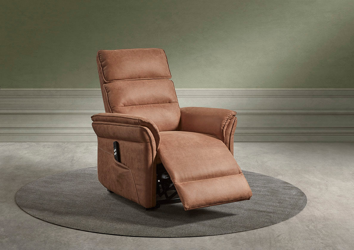 GBO - Fauteuil relax Mandelieu - Tissu cognac - 75x92xh105 cm