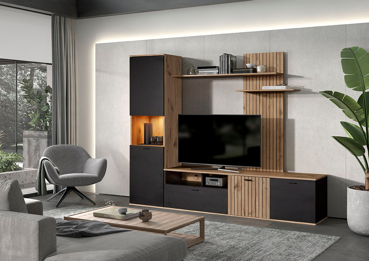 GBO - TV-Wandmeubel Silver - Canyon oak - 235x190x40cm
