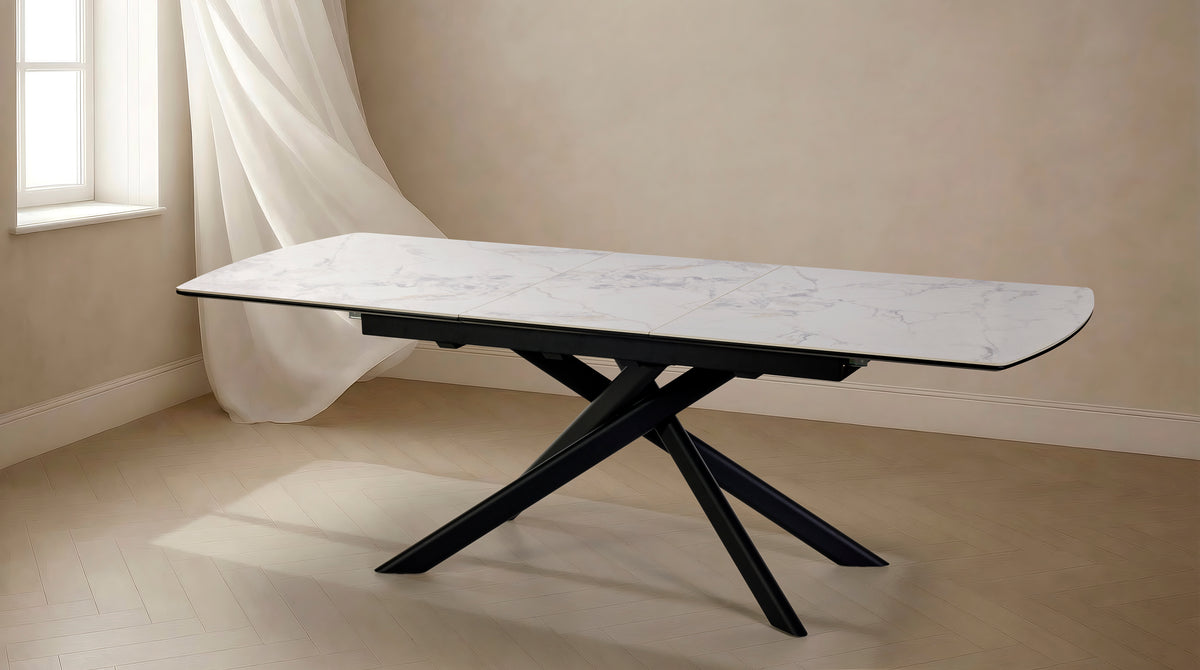 GBO - Table de salle à manger Céramique Arrondie TF2512 - Mozart Black - 180 (230) x 90 x 76 cm