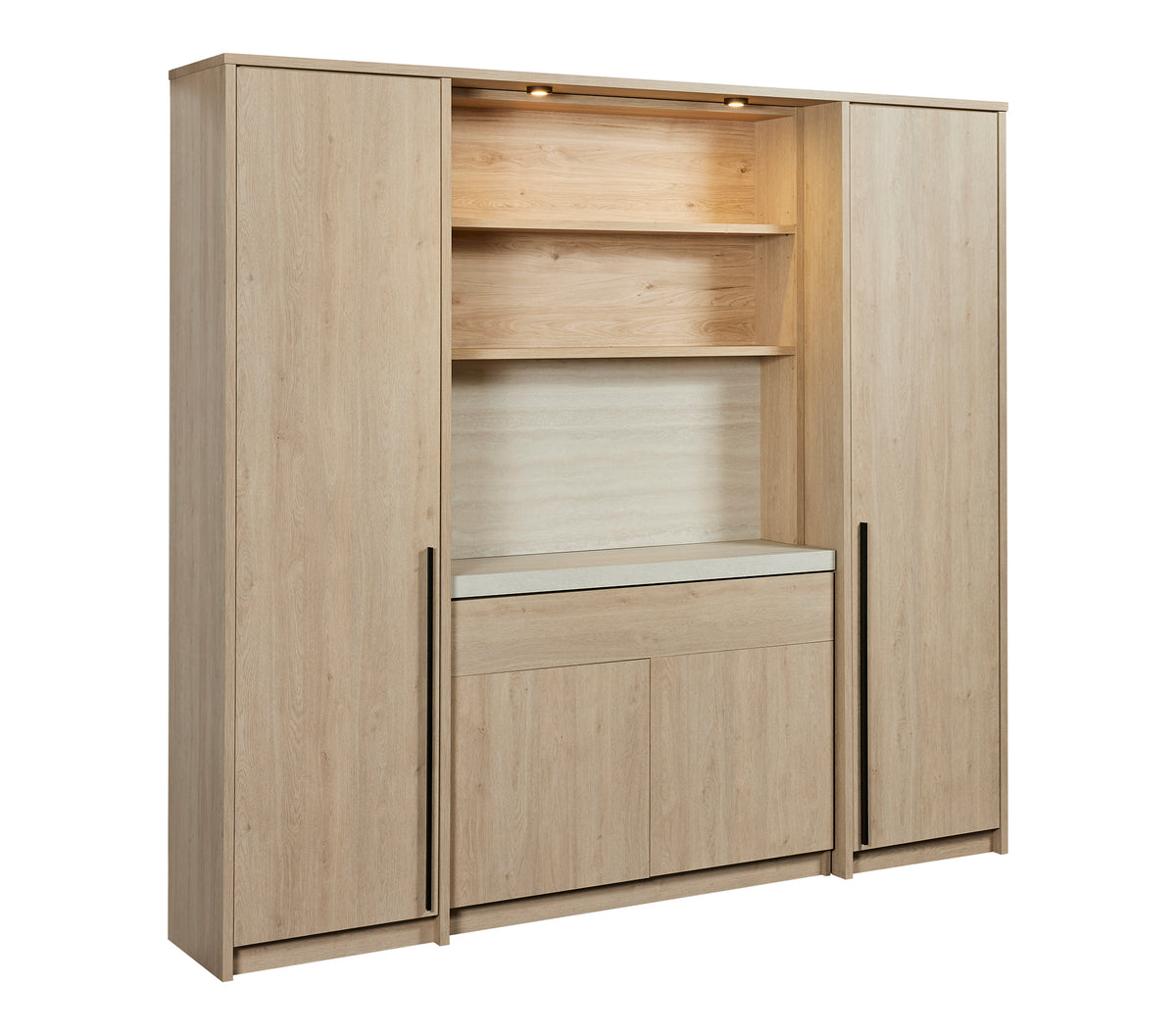 GBO - Keukenwand - Urban oak+Travertin - 230x220x46 cm