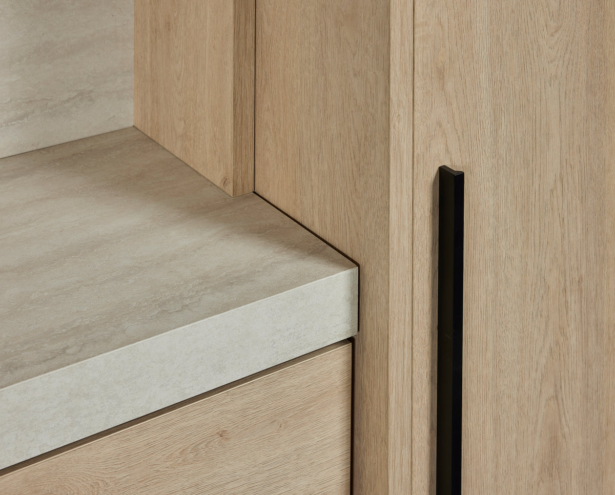 GBO - Keukenwand - Urban oak+Travertin - 230x220x46 cm
