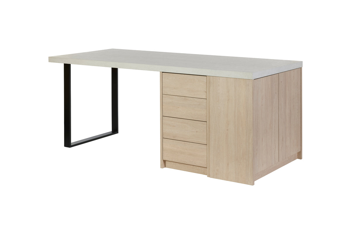 GBO - Élément de cuisine - Chêne urbain+Travertin - Élément de cuisine+Bloc tiroirs - 200x100x92cm