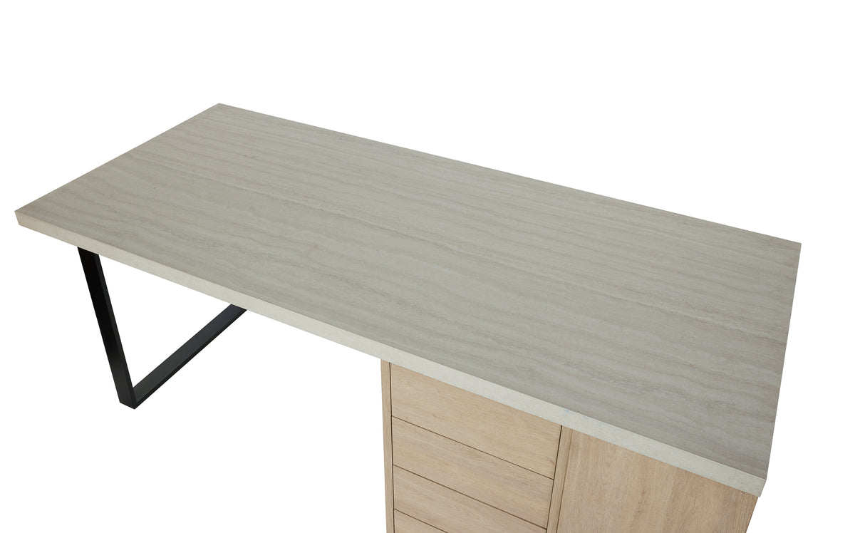 GBO - Élément de cuisine - Chêne urbain+Travertin - Élément de cuisine+Bloc tiroirs - 200x100x92cm