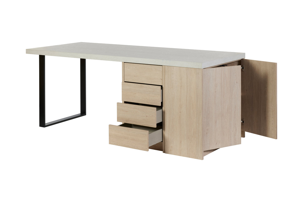 GBO - Élément de cuisine - Chêne urbain+Travertin - Élément de cuisine+Bloc tiroirs - 200x100x92cm