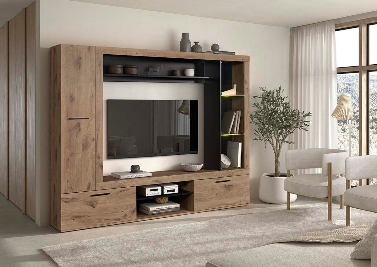 GBO - Meuble TV Vigor - Chêne Canyon - 216x175x35 cm
