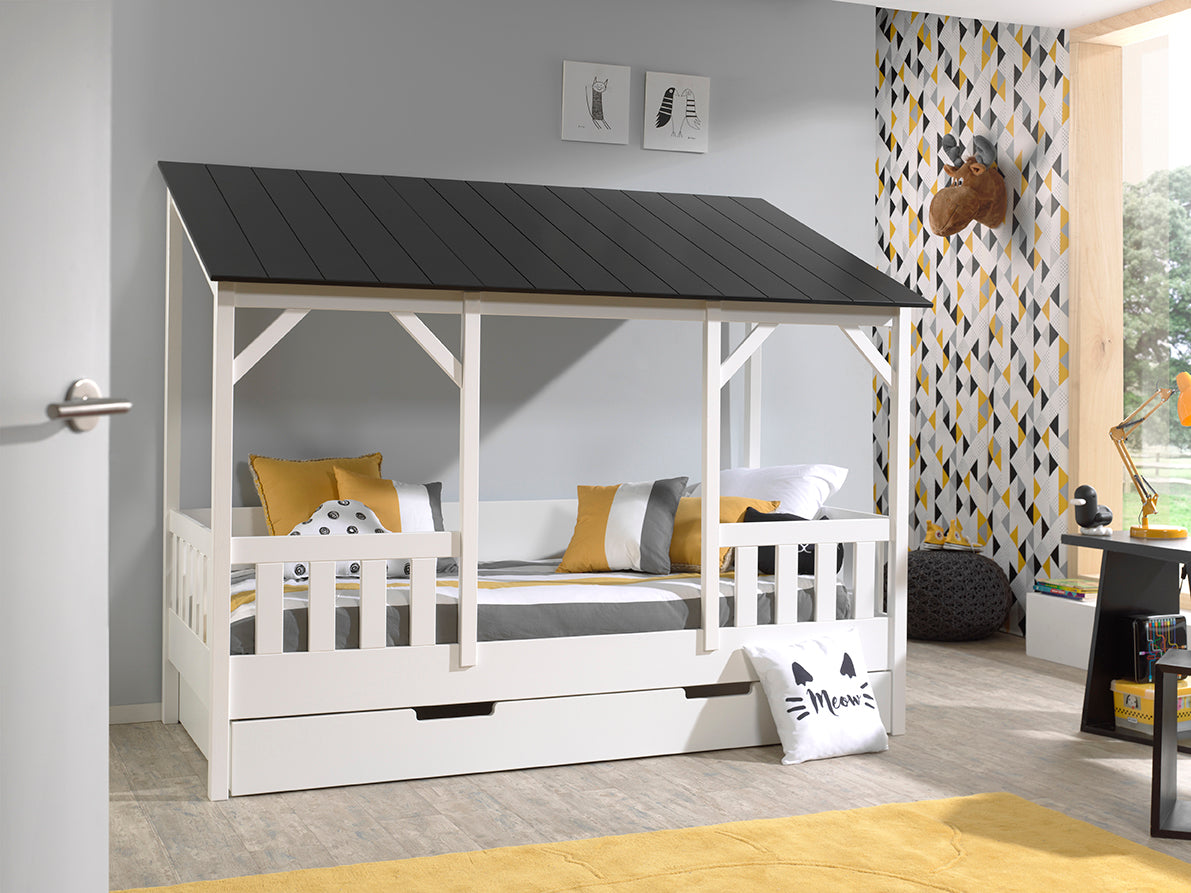 Cette combinaison lit cabane se compose d'un lit cabane et d'un tiroir de lit