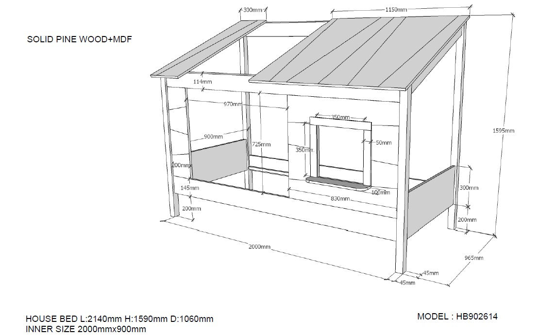 Deze Housebed-combinatie bestaat uit een housebed en een gordijn.