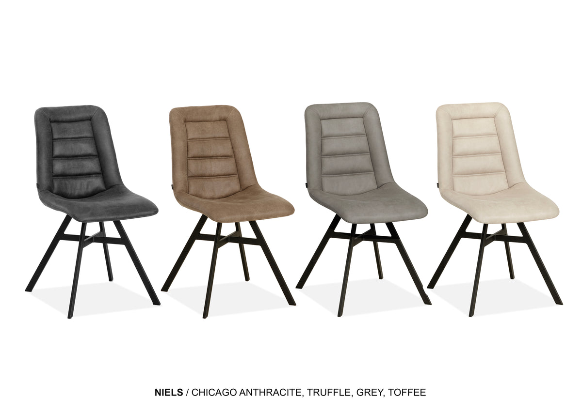 Maxfurn - Eetkamerstoel Niels - Stof - Chicago Anthracite - 89 x 47 x 63 cm
