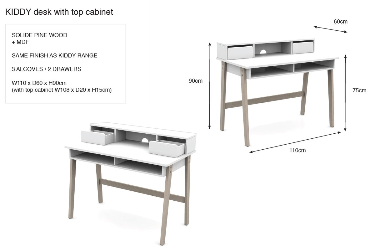 Bureau KIDDY avec rehausseur blanc *