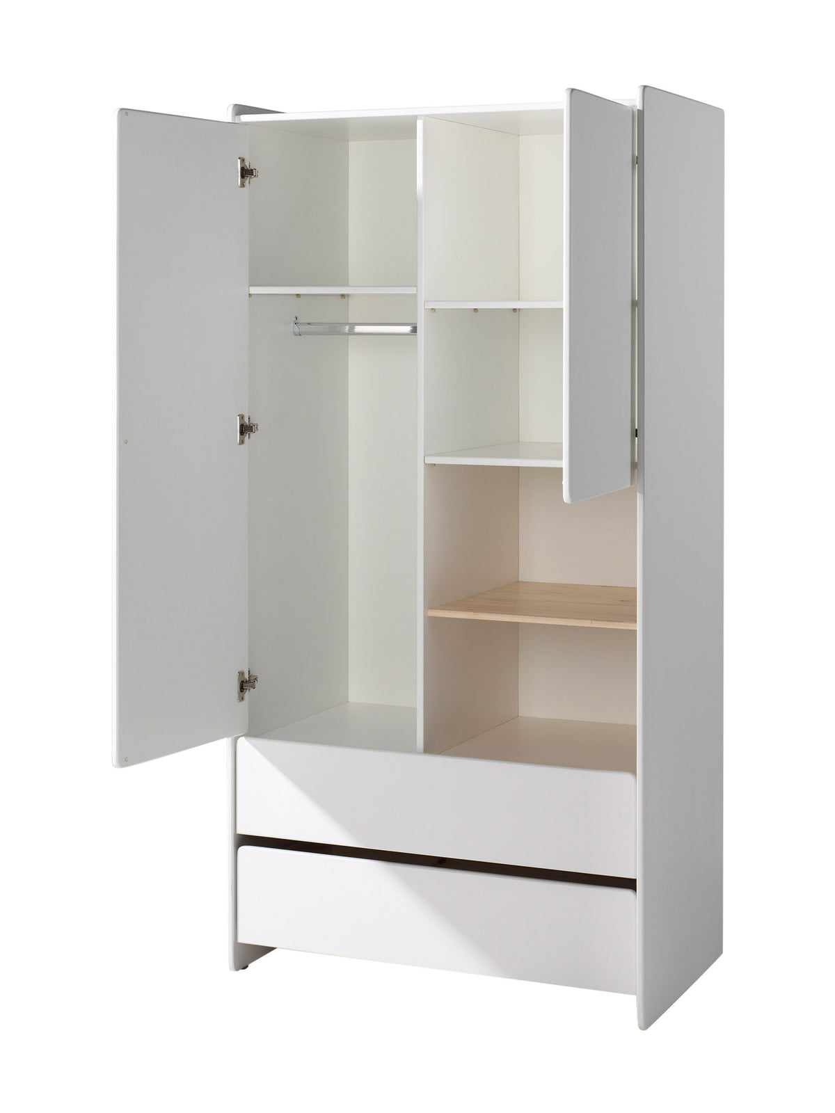 Cet ensemble KIDDY blanc se compose d'un lit (90 x 200 cm) avec table de chevet et d'une armoire 2 portes.