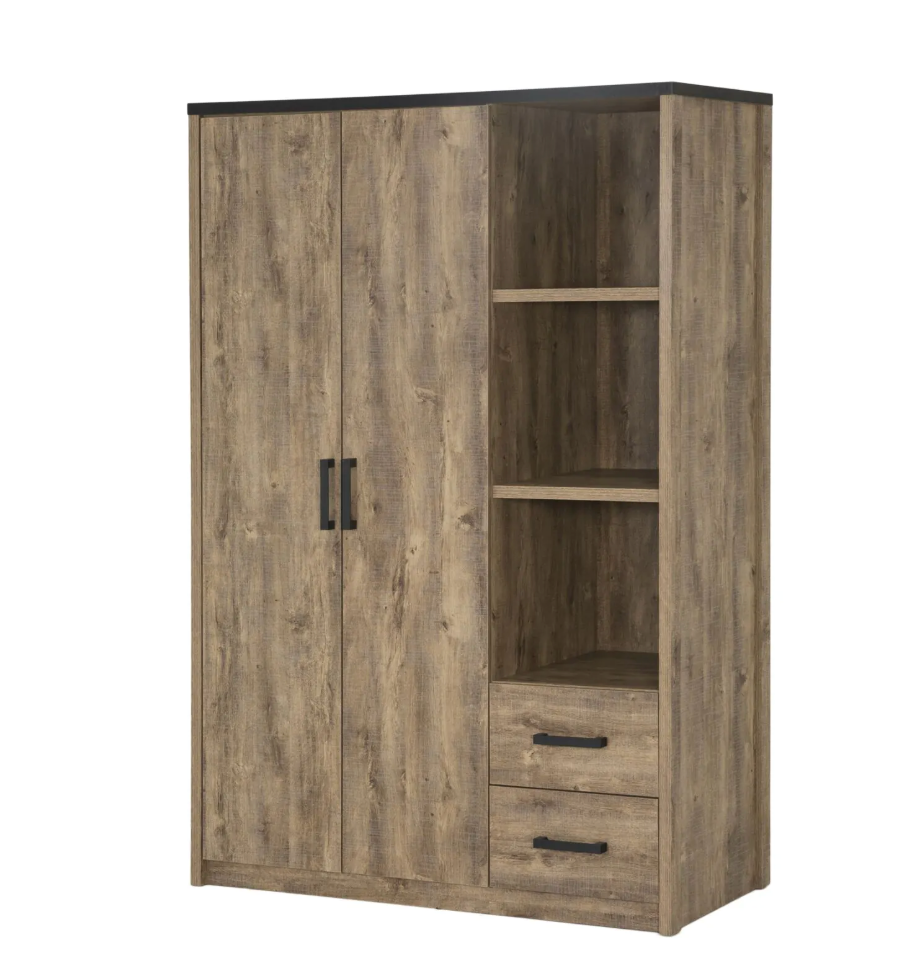 TYC - Kleerkast 3D Oline - Industrial Oak + Black line - 135x205x55cm