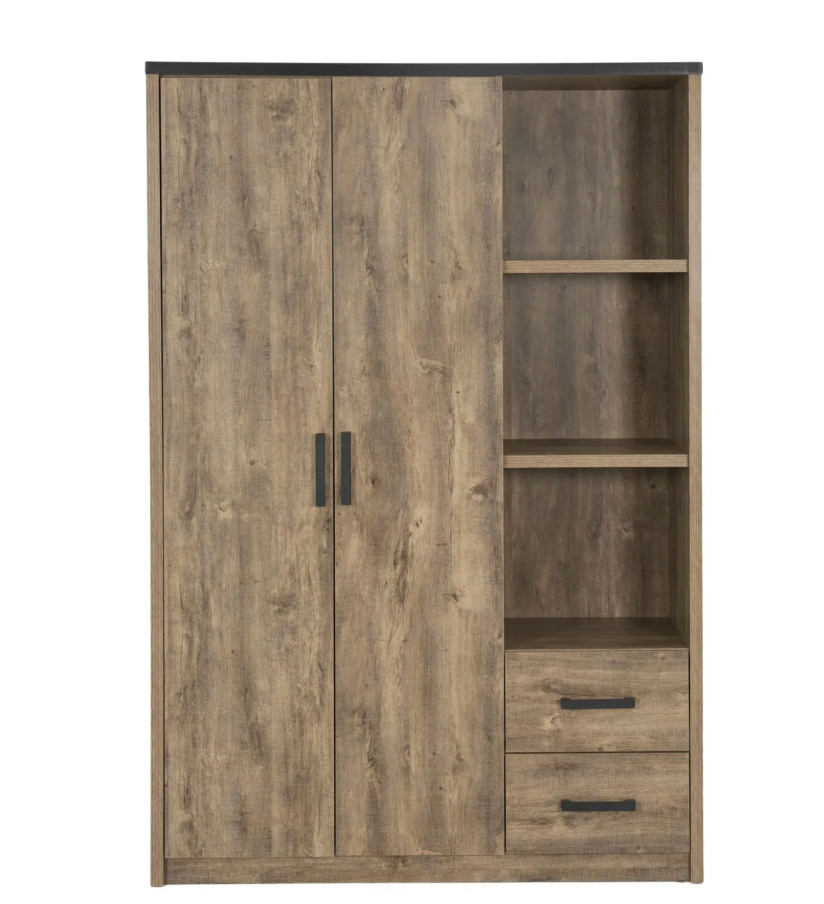 TYC - Kleerkast 3D Oline - Industrial Oak + Black line - 135x205x55cm