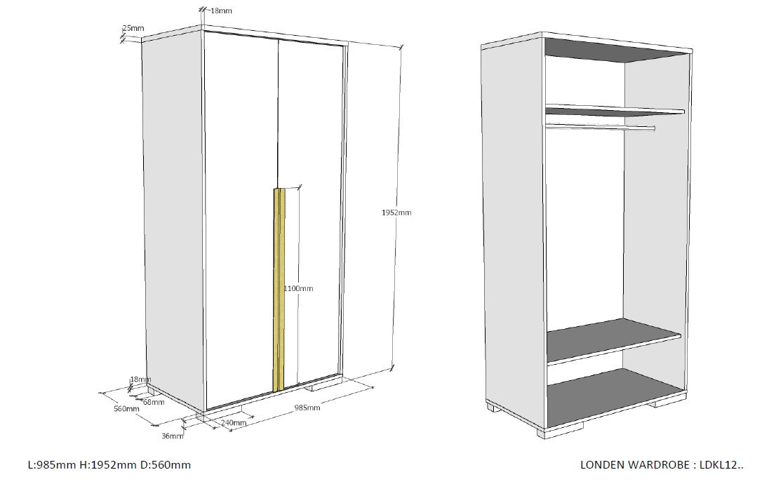 London 2-deurs kledingkast wit