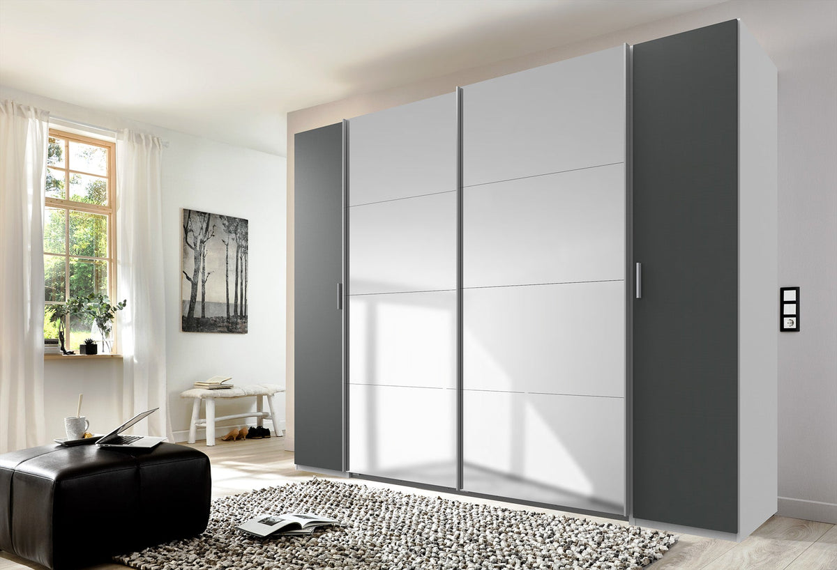 Wimex - Armoire Lotto - 478786 - Blanc/Graphite - 272x208x65cm