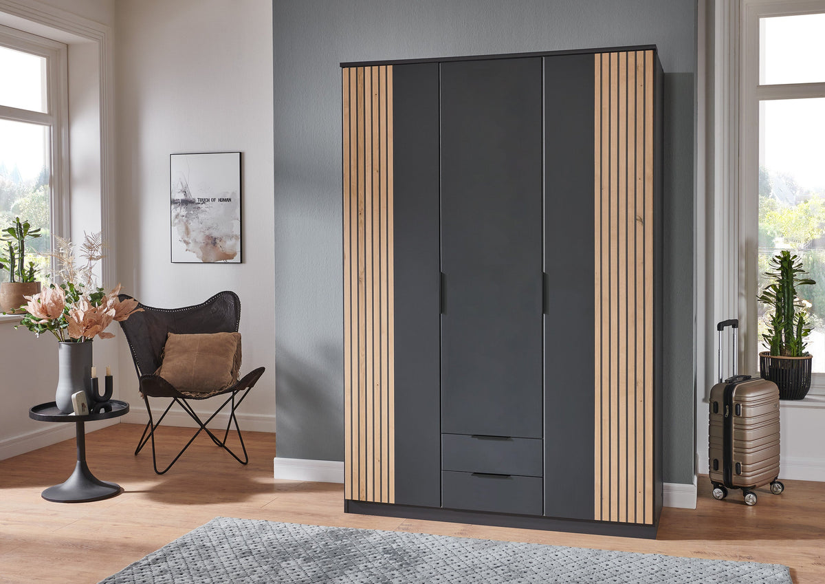 Wimex - Armoire Lubeck - T56472 - Graphite/Chêne Artisan - 135 x 199 x 58 cm