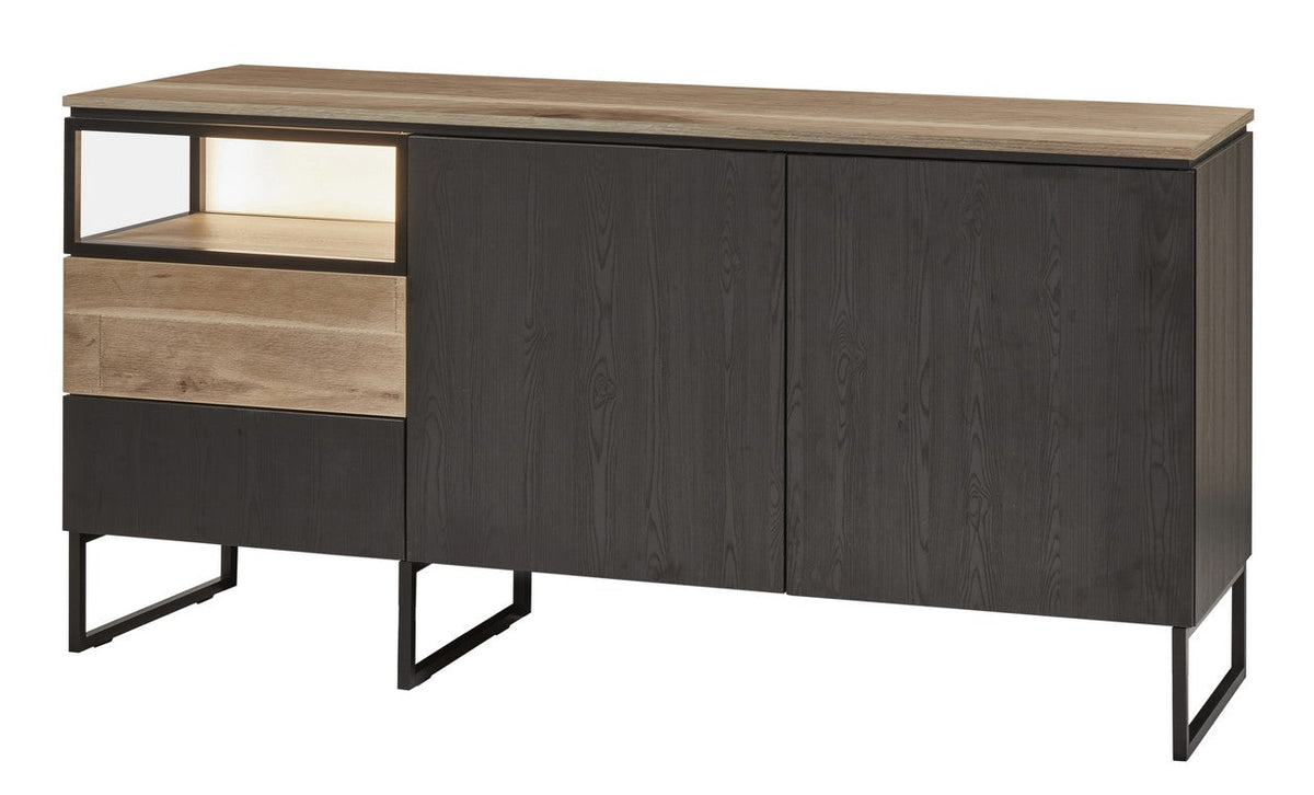 Evan - Dressoir Portofino - DR3 - K799 - Elegant zwart/Oude Eik (top) - 182x88x50cm