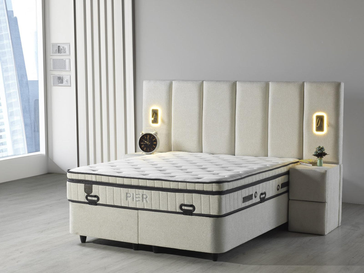 2BM - Boxspring Pierre - LED-verlichting – 2 Nachttafels – 160x200cm