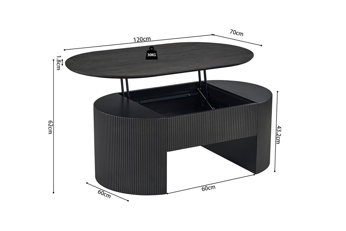Rousseau - Table basse Lagos - Plateau relevable Décor Marron foncé - 45/62 x 120 x 70 cm