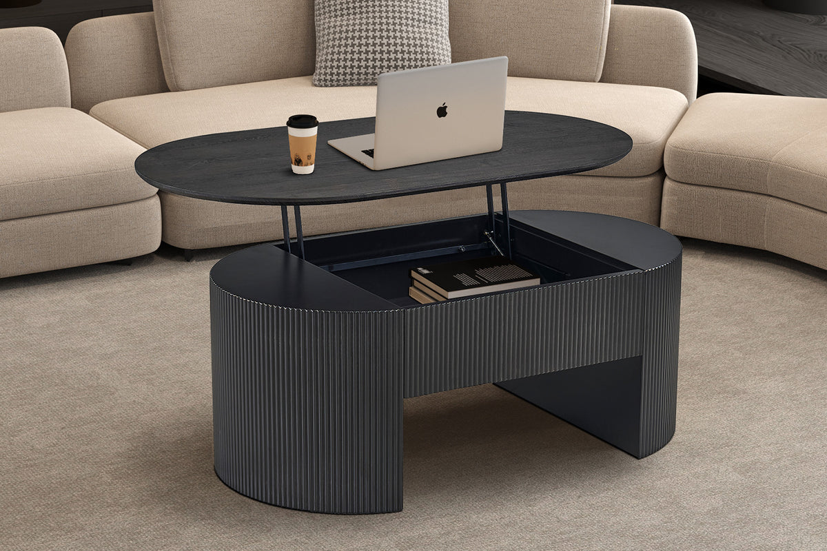 Rousseau - Table basse Lagos - Plateau relevable Décor Marron foncé - 45/62 x 120 x 70 cm