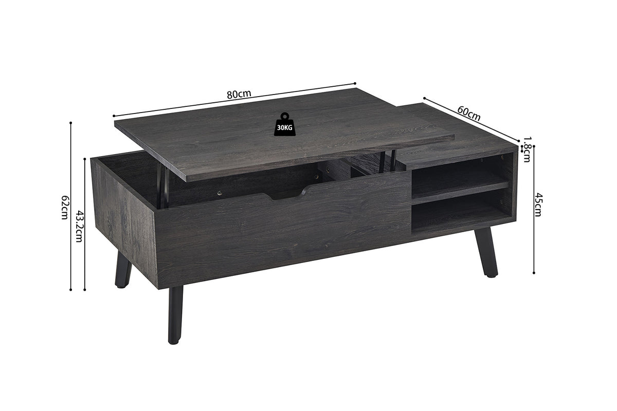 Rousseau - Salontafel Justine - Opklapbare top Decor Donkerbruin - 45/62x120x60 cm