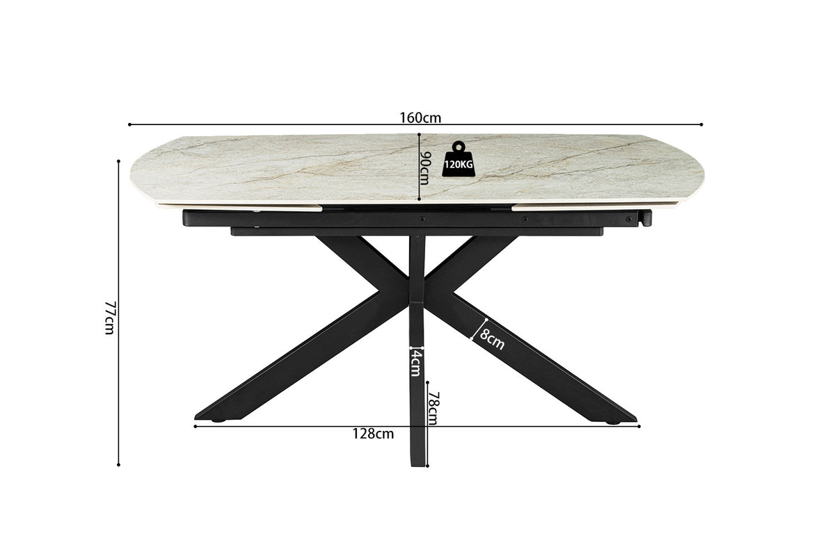 Rousseau - Table extensible Ares - Pierre Beige Brillant - 160-240 cm