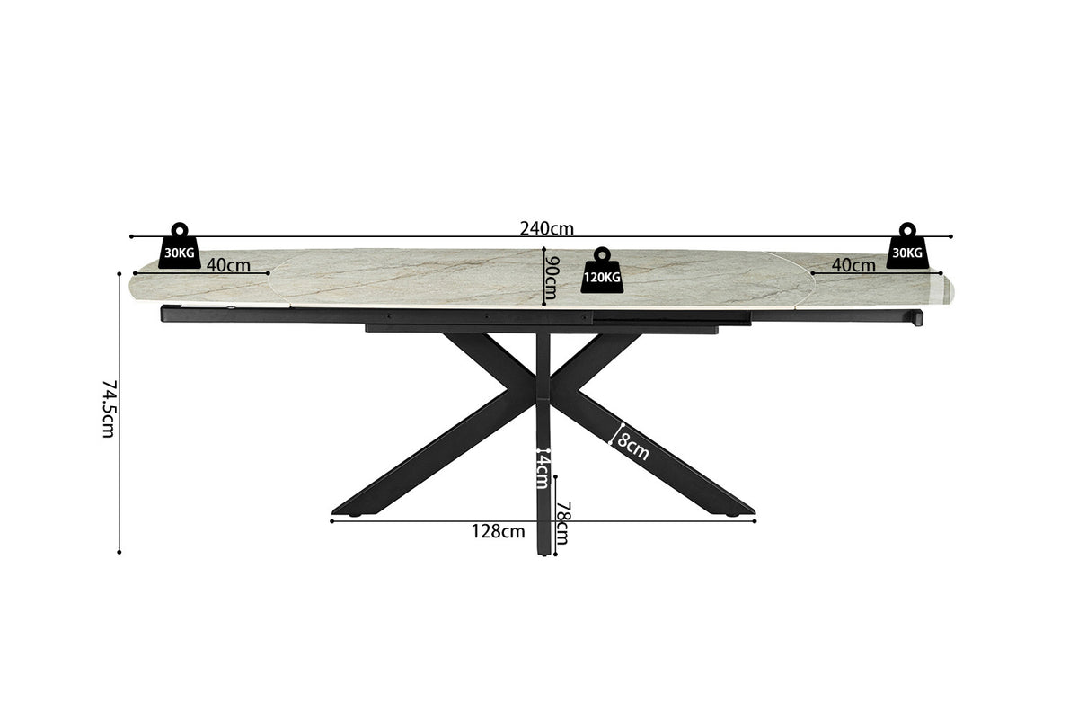 Rousseau - Table extensible Ares - Pierre Beige Brillant - 160-240 cm