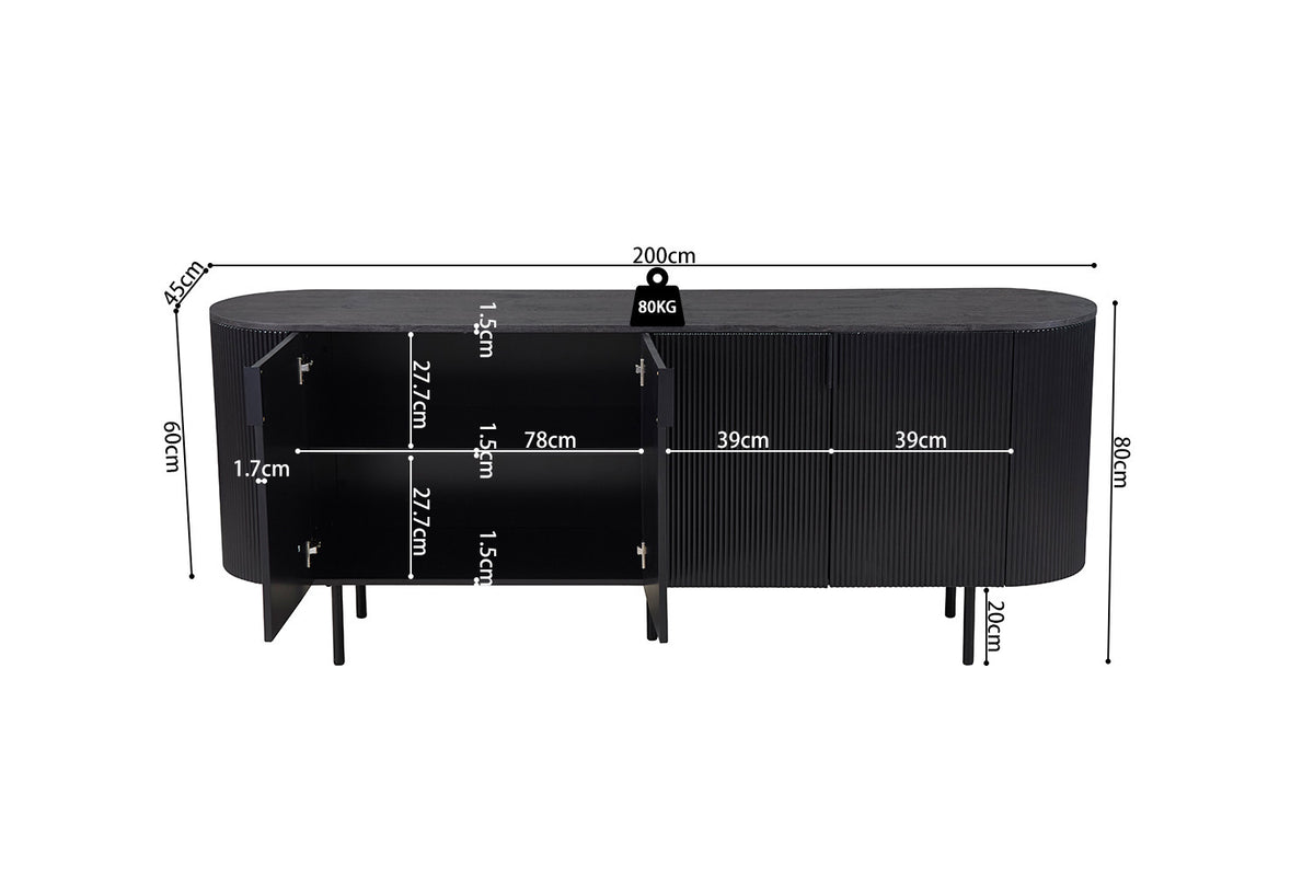 Rousseau - Buffet Lagos 200 cm Décor Marron Foncé - 80x200x45 cm