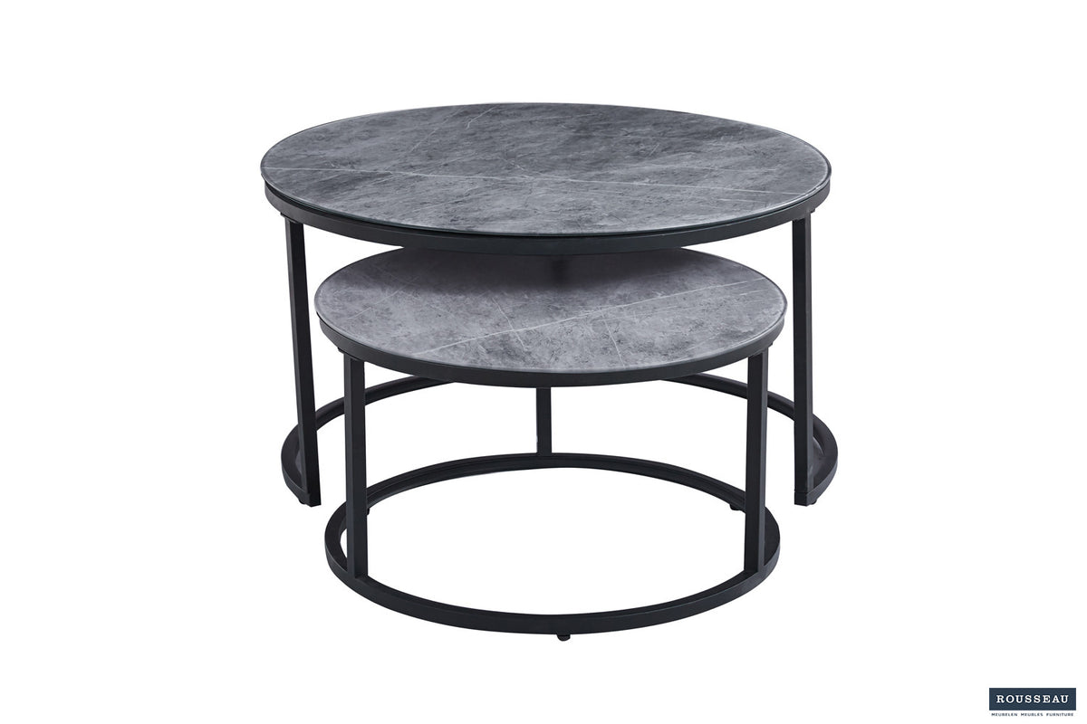 Rousseau - Salontafel Boston Decor Glas Steen Grijs - 45x80x80cm
