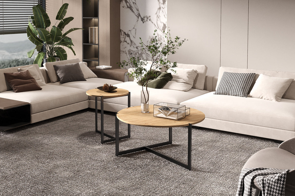 Rousseau - Lot de 2 Tables Basses Pola Decor Vieux chêne - 50x45x80cm