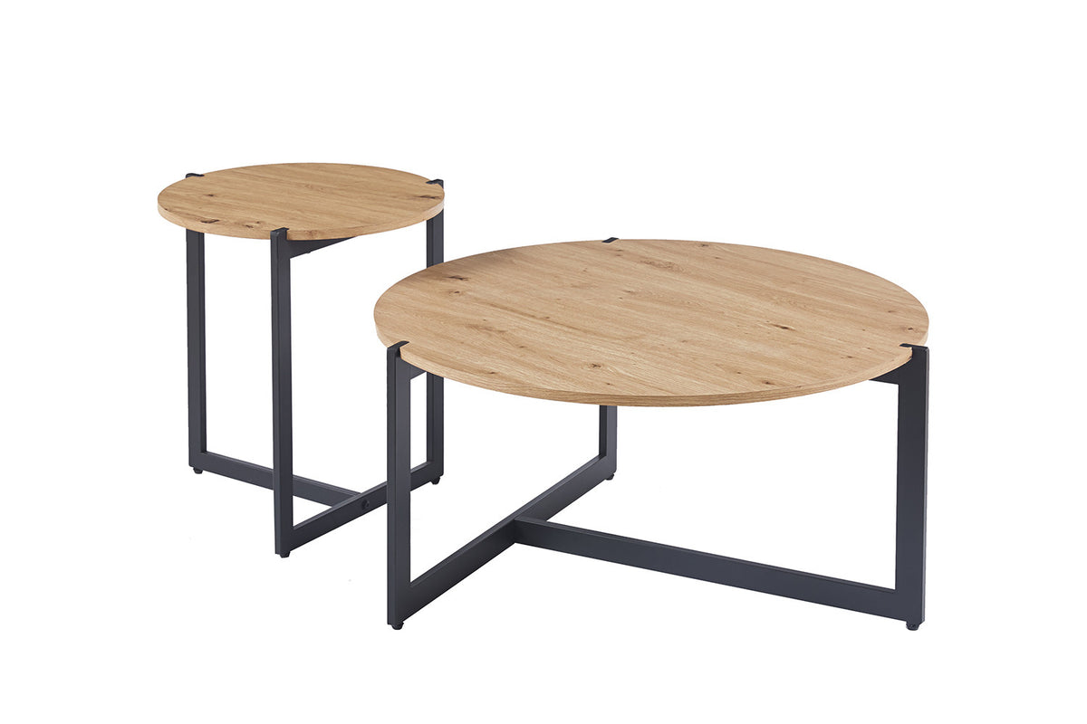 Rousseau - Lot de 2 Tables Basses Pola Decor Vieux chêne - 50x45x80cm