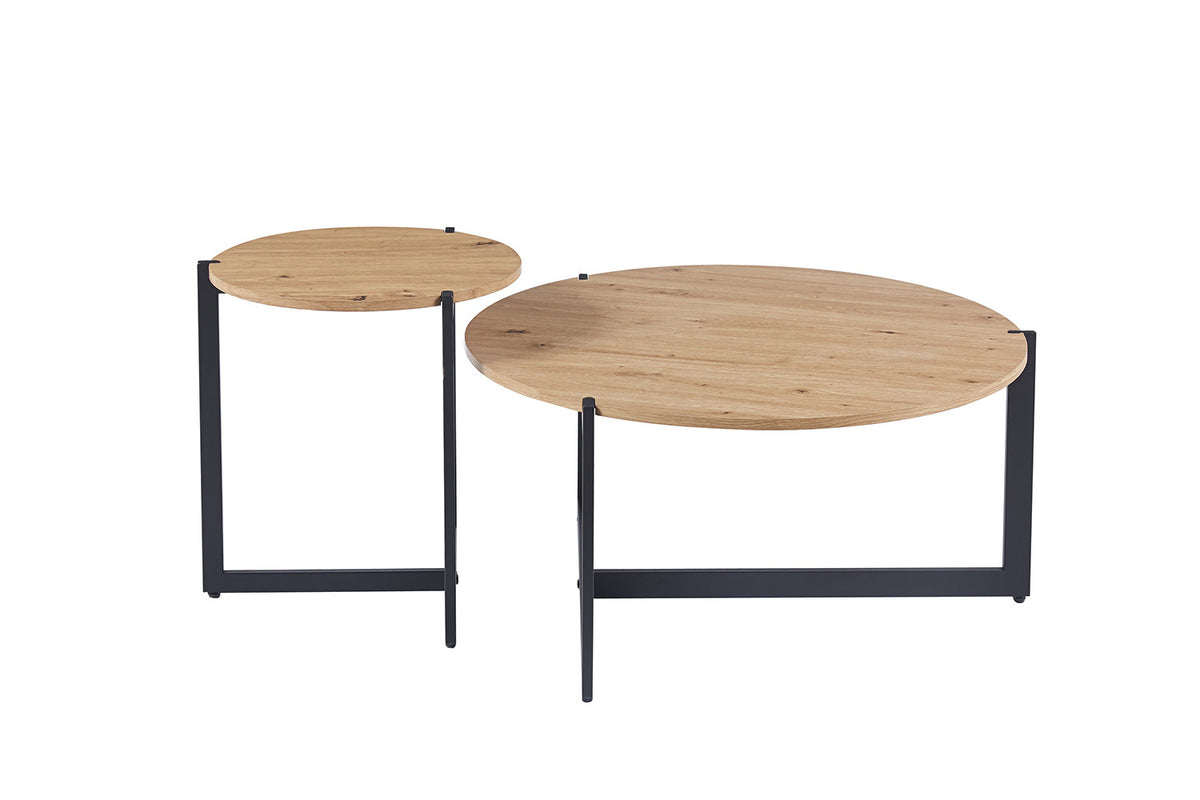 Rousseau - Lot de 2 Tables Basses Pola Decor Vieux chêne - 50x45x80cm