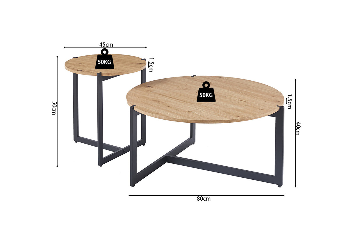 Rousseau - Lot de 2 Tables Basses Pola Decor Vieux chêne - 50x45x80cm