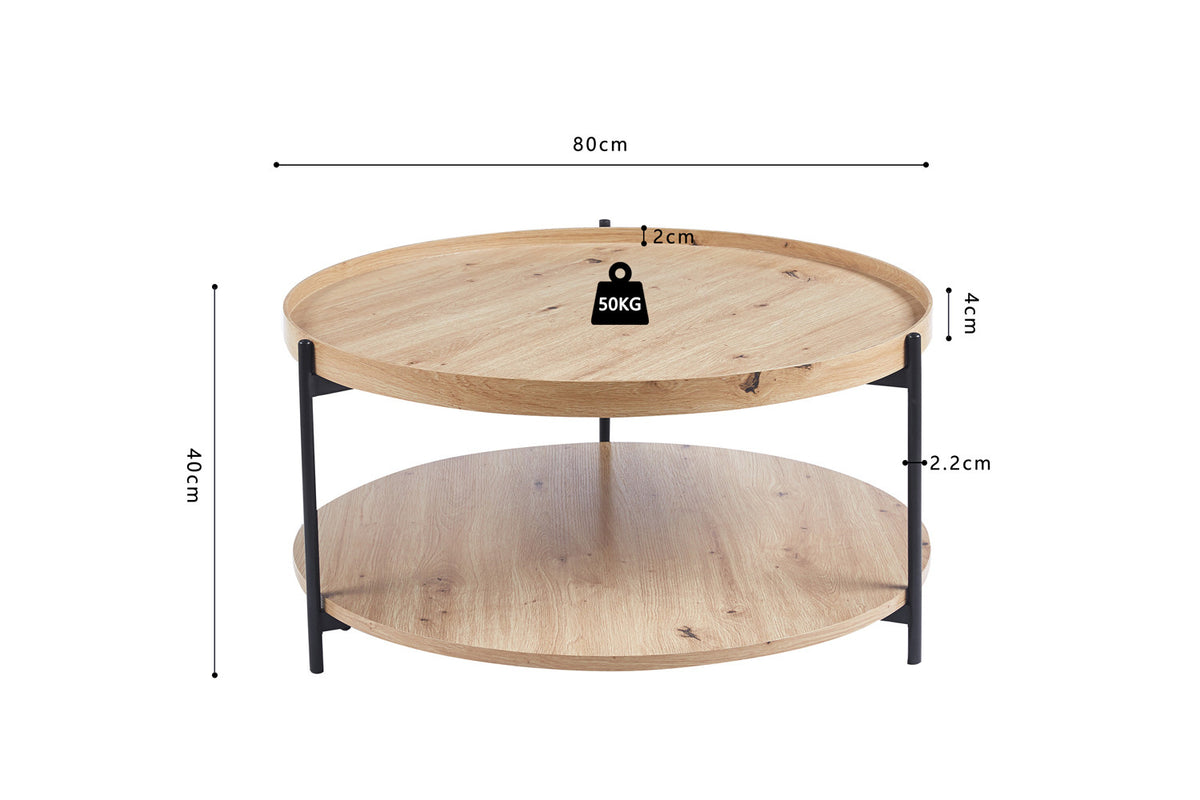 Rousseau - Table basse Dalina 80 cm Décor Vieux chêne - 40x80x80 cm