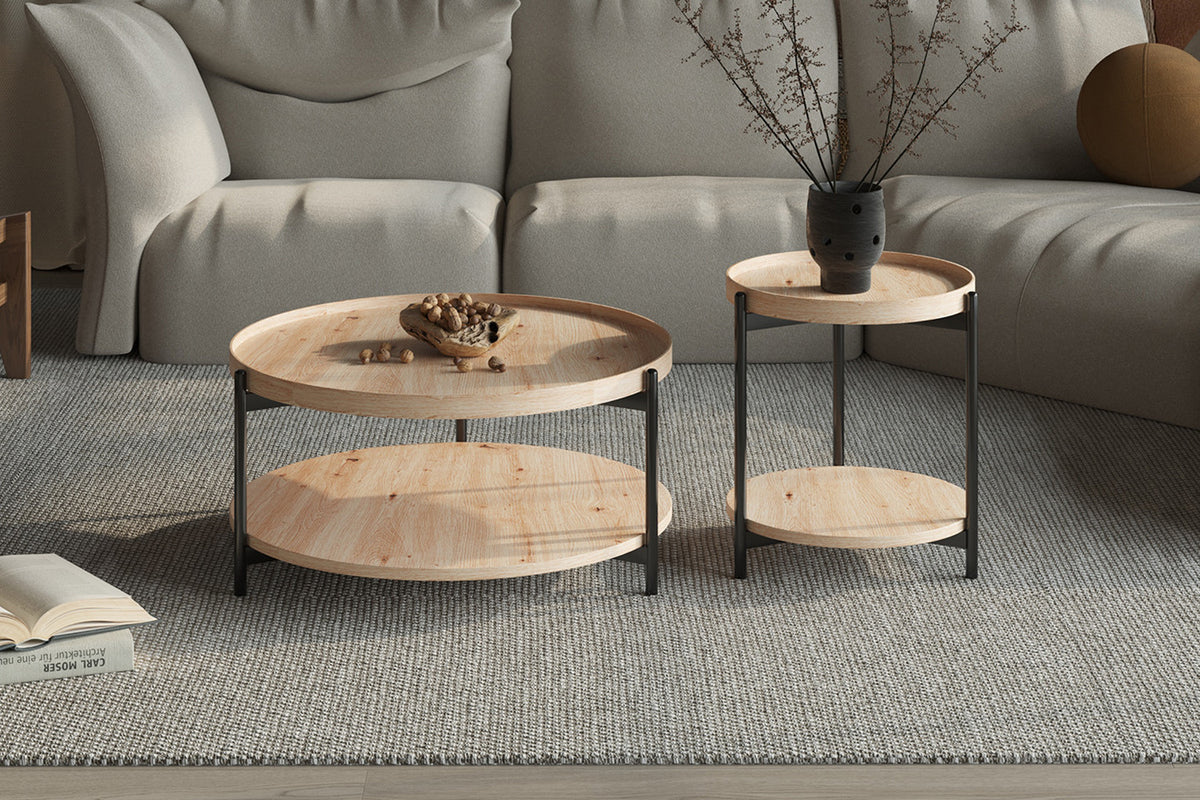 Rousseau - Table basse Dalina 80 cm Décor Vieux chêne - 40x80x80 cm