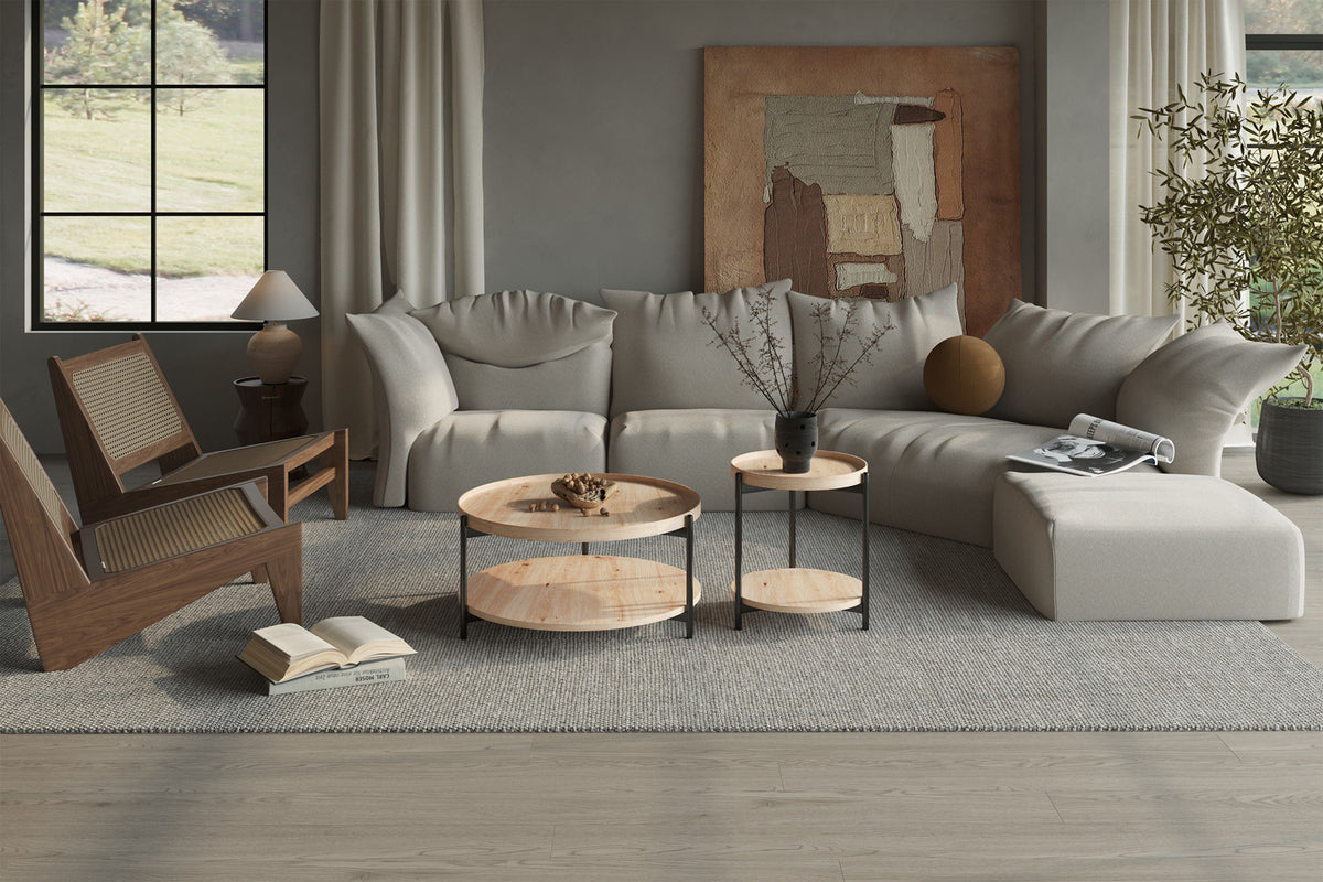 Rousseau - Table basse Dalina 80 cm Décor Vieux chêne - 40x80x80 cm