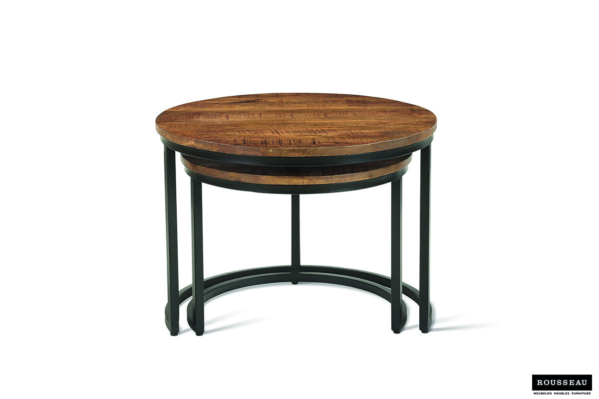 Rousseau - Salontafel Goja 2-delig Mango hout - 38x50x50cm