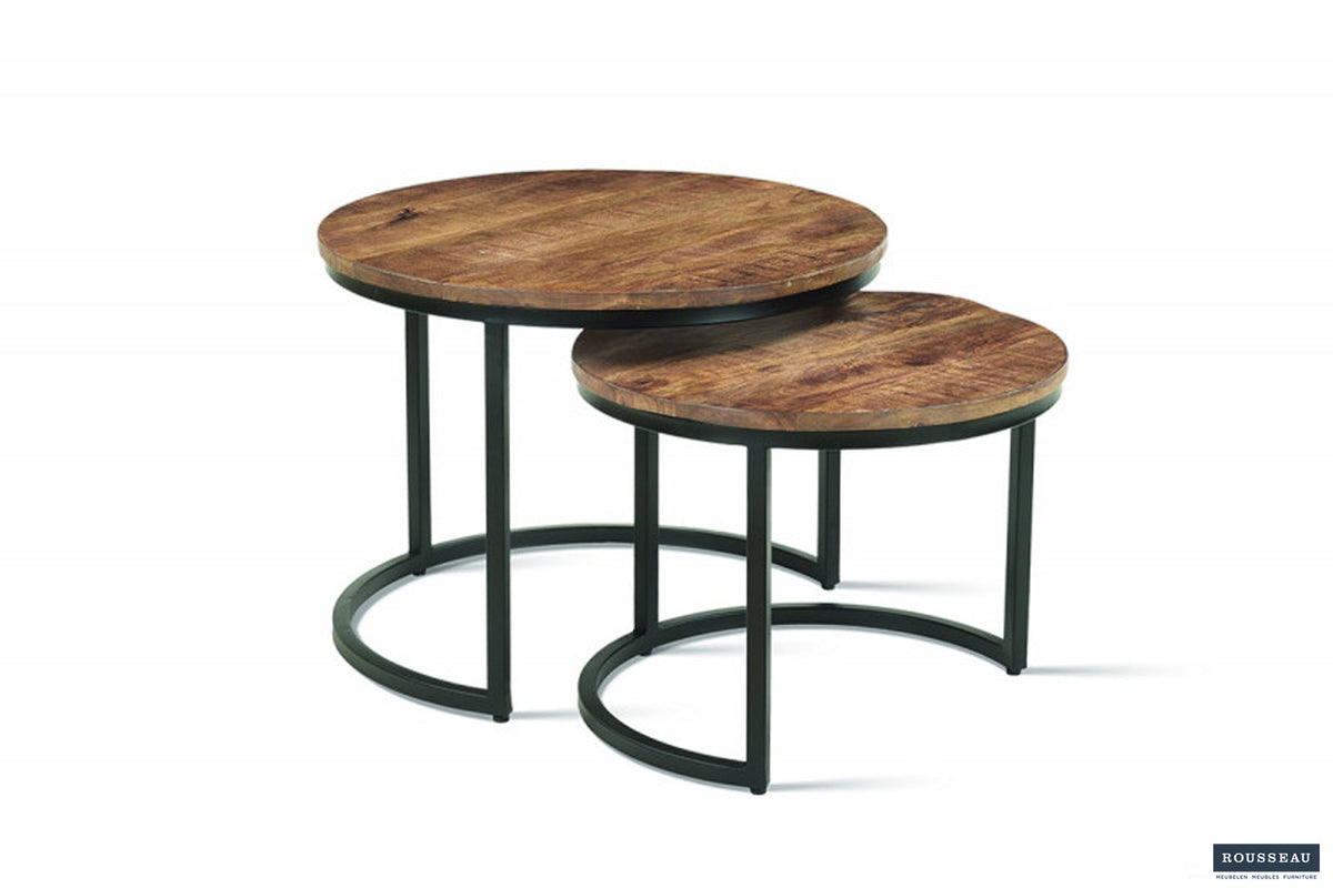 Rousseau - Salontafel Goja 2-delig Mango hout - 38x50x50cm