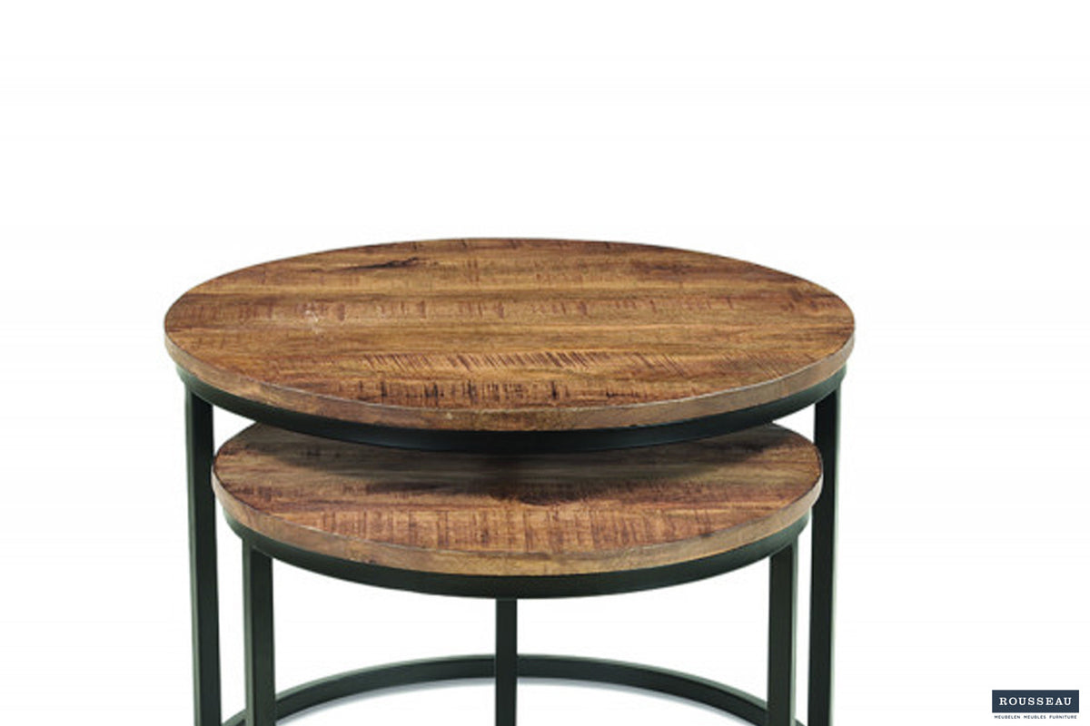 Rousseau - Salontafel Goja 2-delig Mango hout - 38x50x50cm