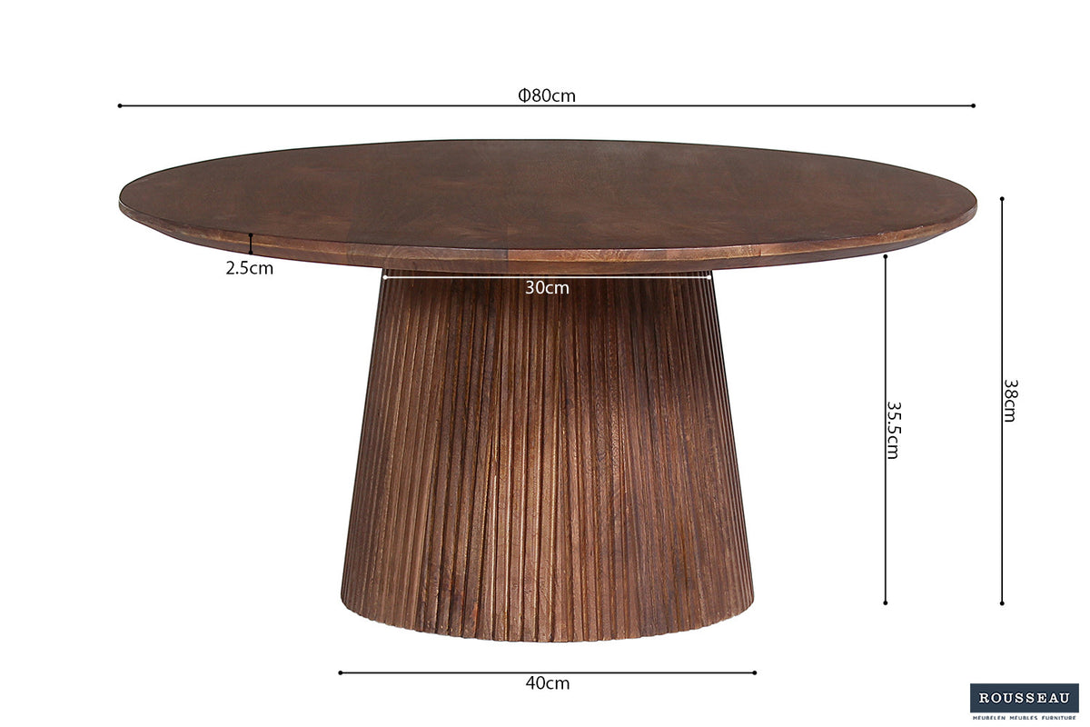 Rousseau - Table basse Miguel 80 cm Ronde Manguier Marron clair - 38x80x80 cm