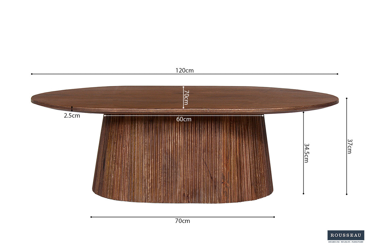 Rousseau - Table basse Miguel 120 cm Ovale Manguier Marron clair - 37x120x70 cm