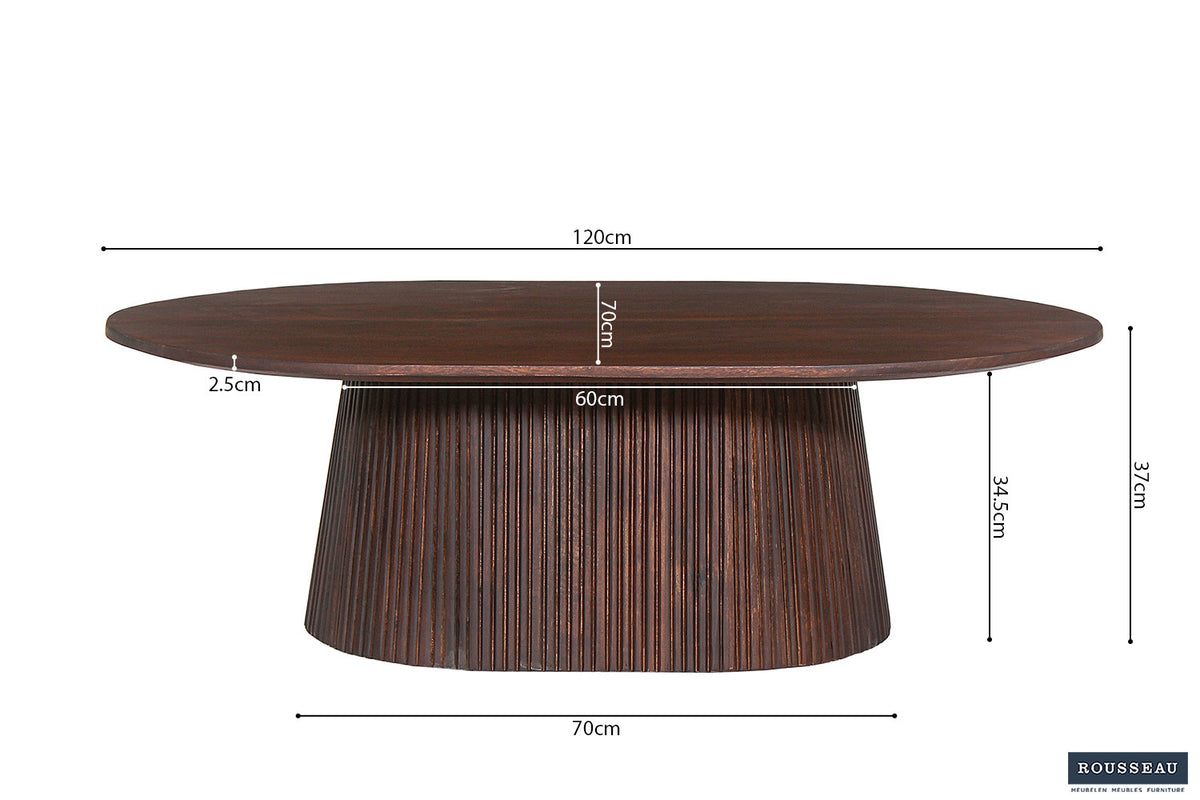 Rousseau - Table basse Miguel 120 cm Ovale Manguier Marron foncé - 37x120x70 cm